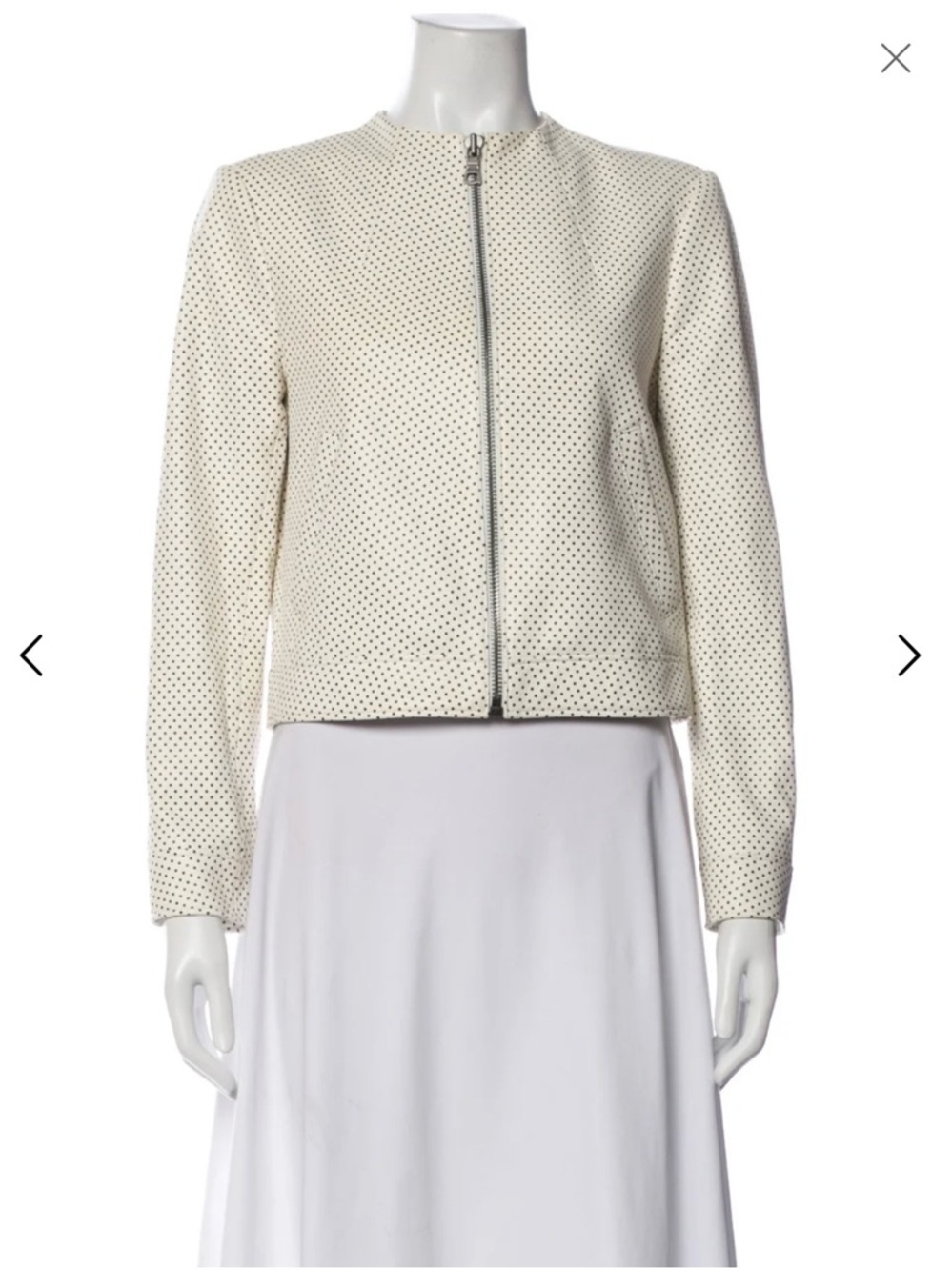 Alice & Olivia Cream Leather Jacket with Black Dot Pattern